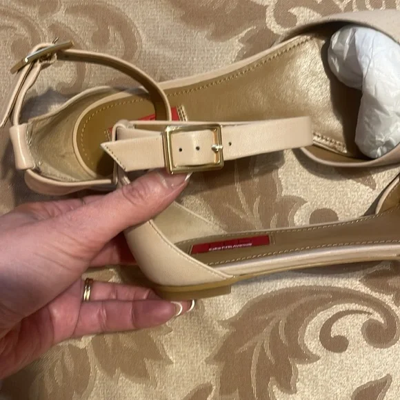 Saks Fifth Avenue Beige Ankle Strap Women's Flats - Picture 7 of 12